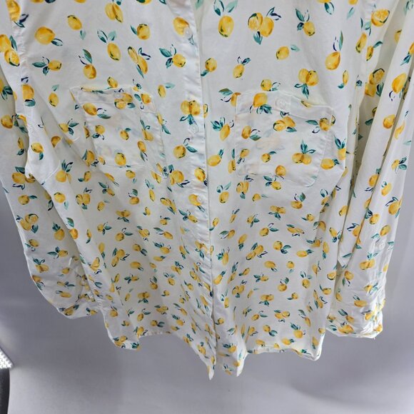 Croft and Barrow White Lemon Button Down Roll Tab Long Sleeved Shirt Size 1x - Picture 4 of 15